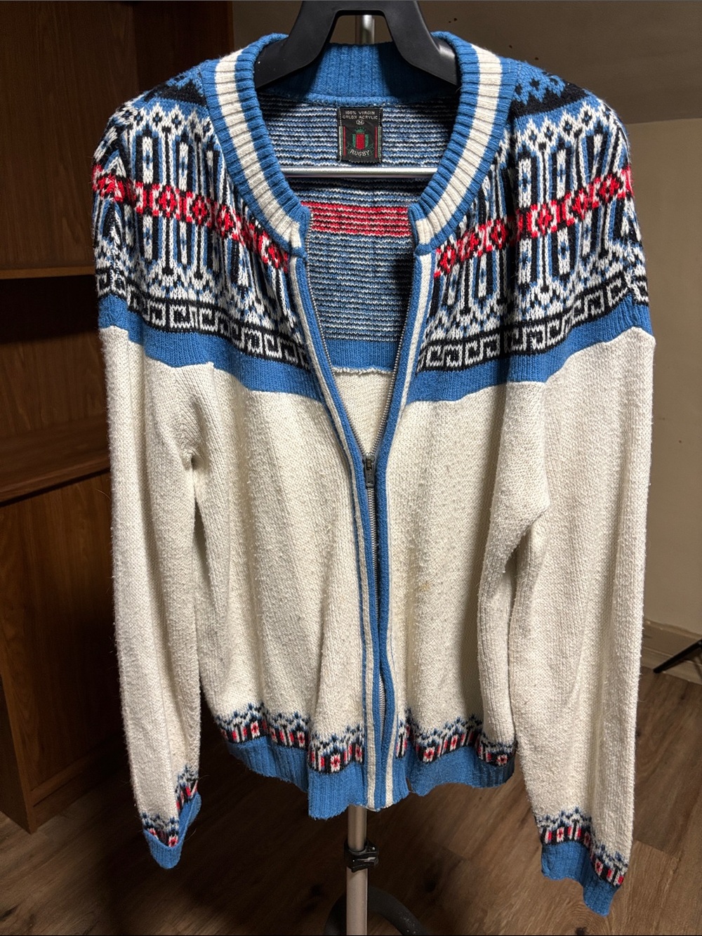 Vintage Rugby 100% Virgin Orlon Acrylic Full Zip Sweater